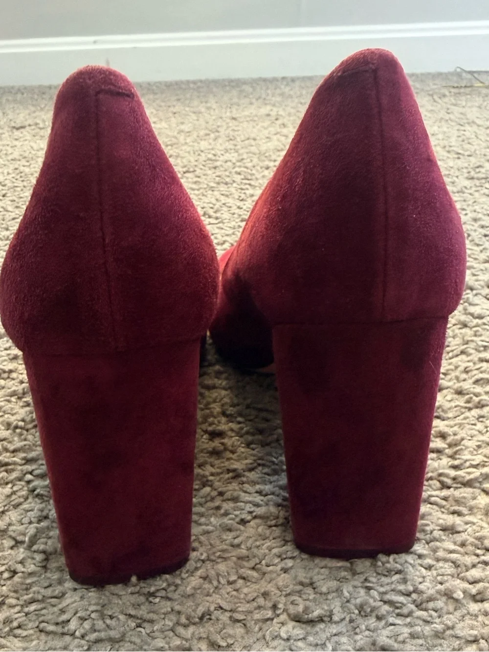Tory Burch Plum Suede Round-Toe Heels with Gold Logo Accent